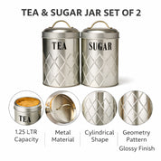 Market99 Tea & Sugar Jar Set of 2 - Golden Tin Glossy Finish