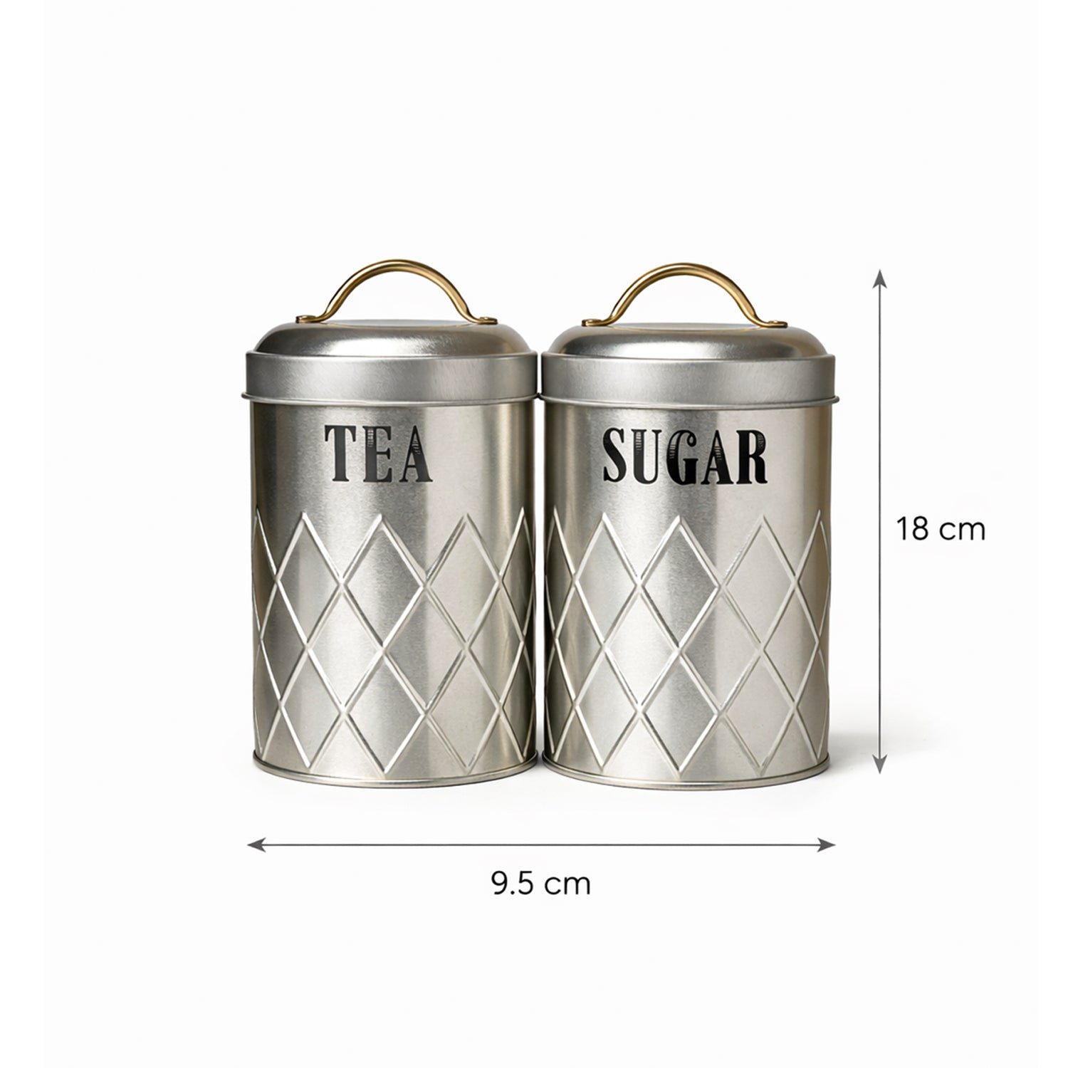 Market99 Tea & Sugar Jar Set of 2 - Golden Tin Glossy Finish