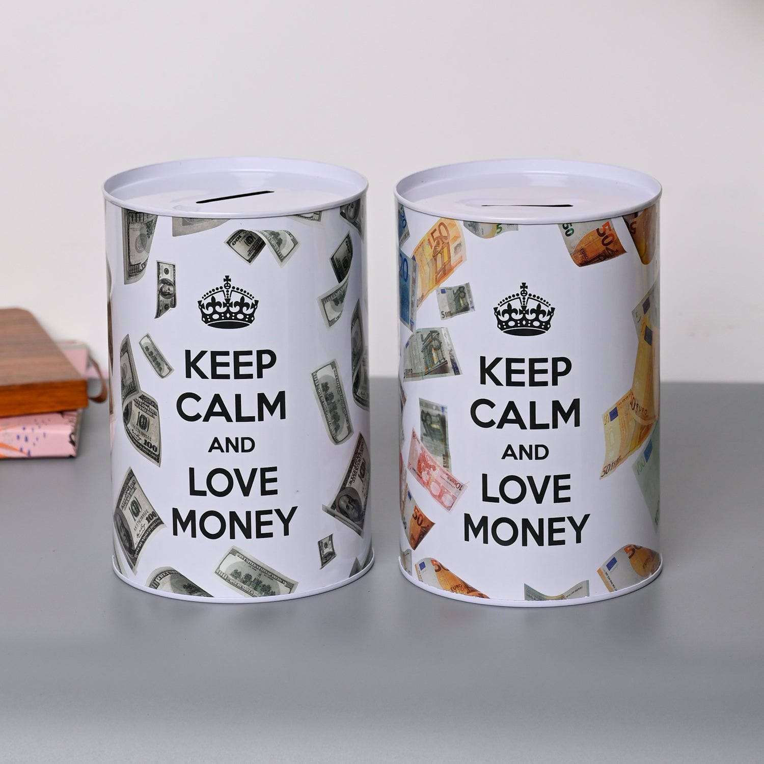 Market99 Money Bank Novelty Toys - White Tin Cylindrical Glossy Finish