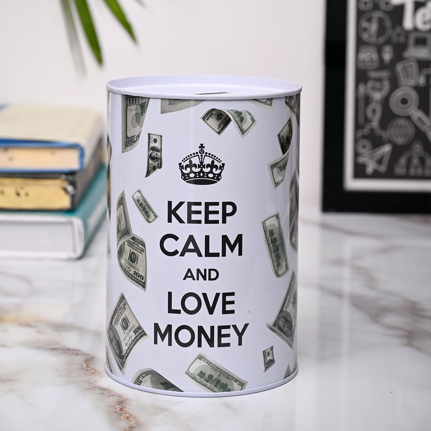 Market99 Money Bank Novelty Toys - White Tin Cylindrical Glossy Finish