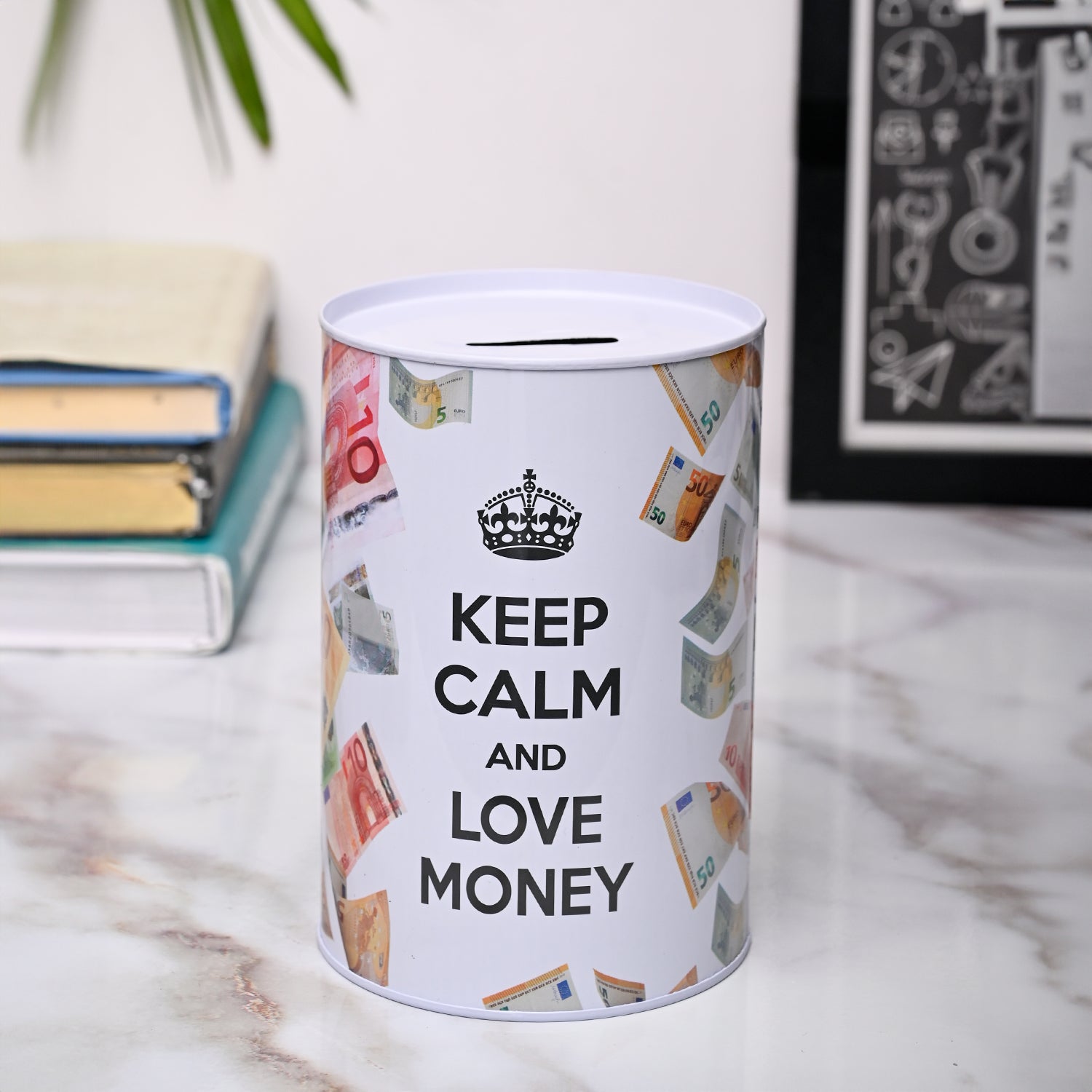 Market99 Money Bank Novelty Toys - White Tin Cylindrical Glossy Finish