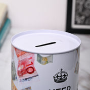 Market99 Money Bank Novelty Toys - White Tin Cylindrical Glossy Finish