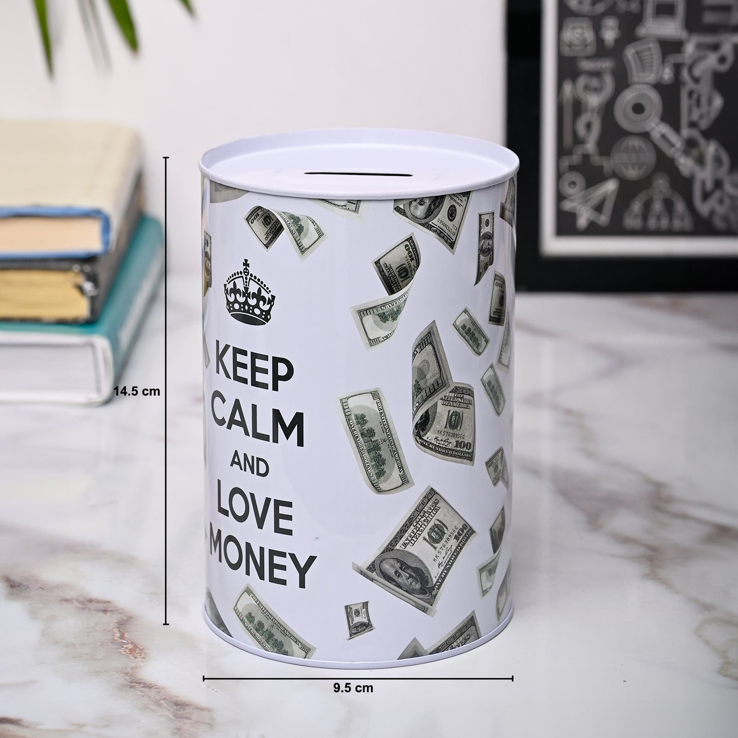 Market99 Money Bank Novelty Toys - White Tin Cylindrical Glossy Finish