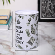 Market99 Money Bank Novelty Toys - White Tin Cylindrical Glossy Finish