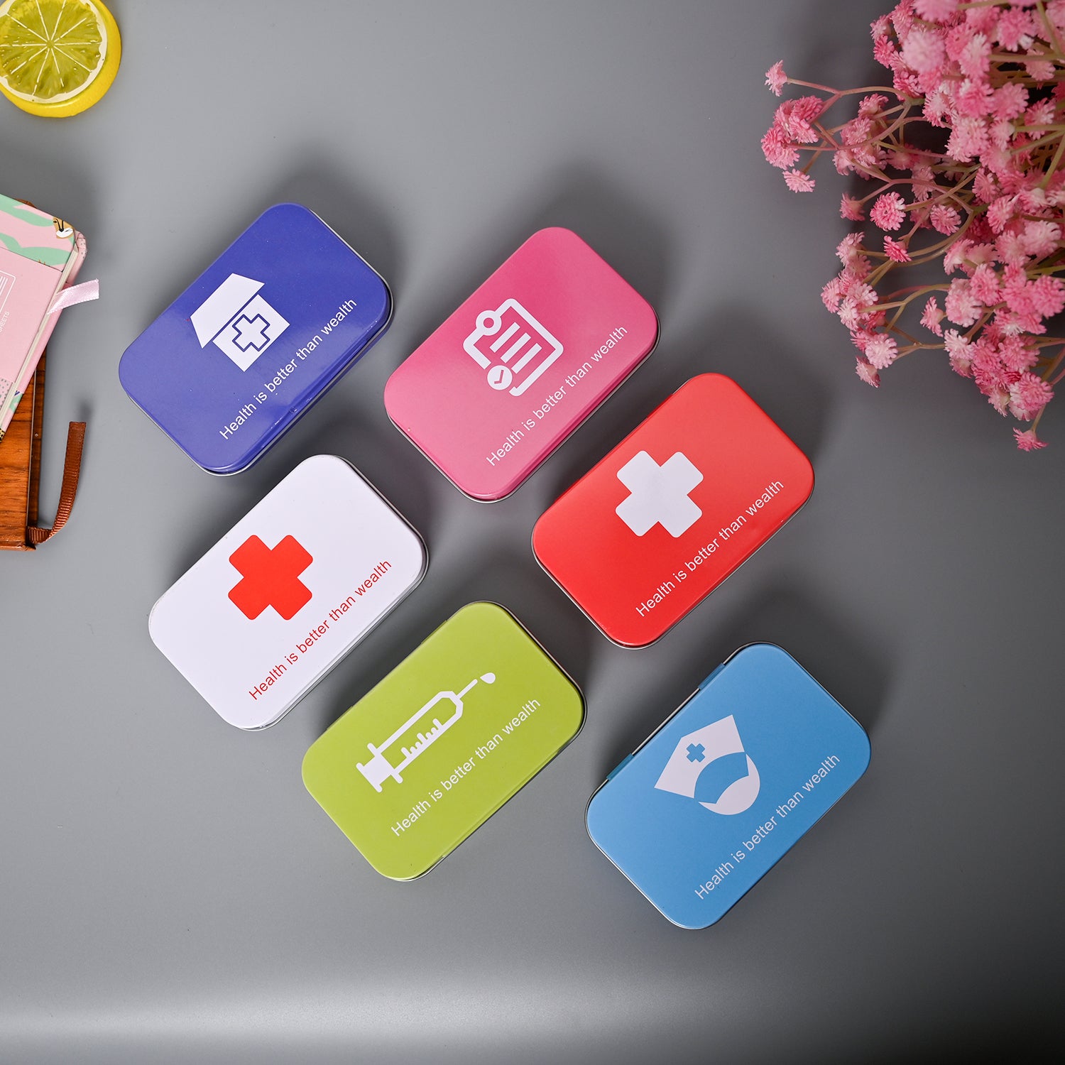 Market99 Pill Box Organizer Set of 6 - Multi Tin Glossy Finish