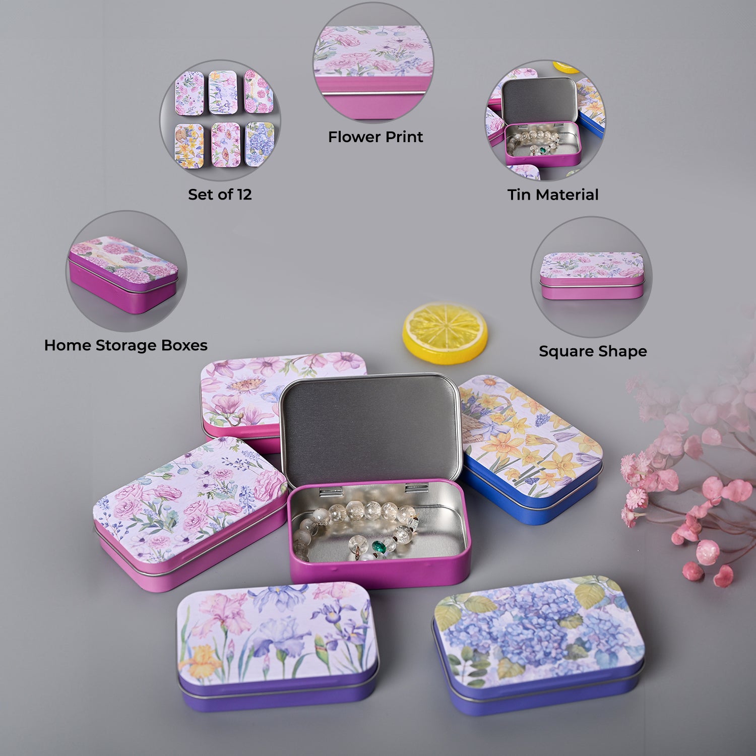 Market99 Tin Box Set of 12 - Multi Tin Glossy Finish