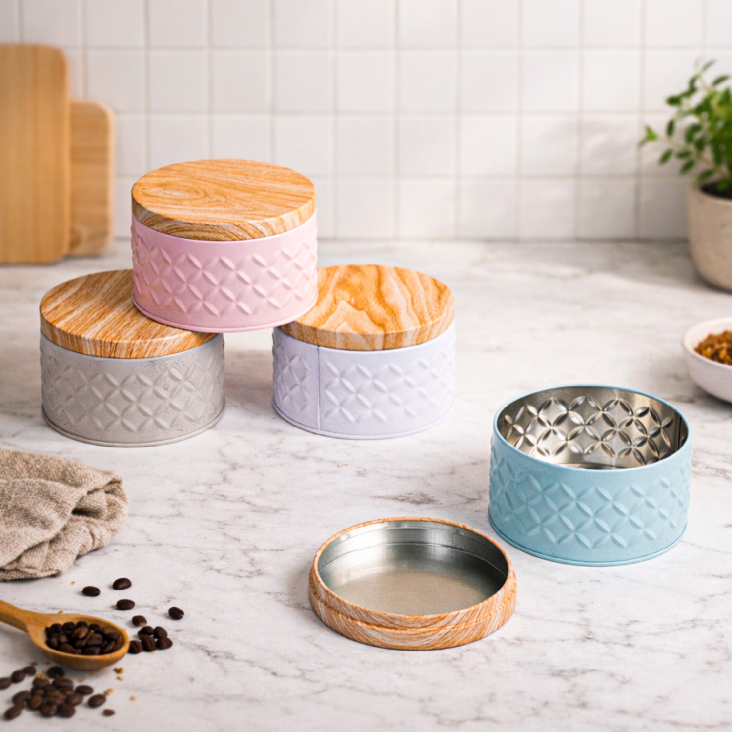 Market99 Jar Set of 4 (360 ml) - Multi Tin Glossy Finish
