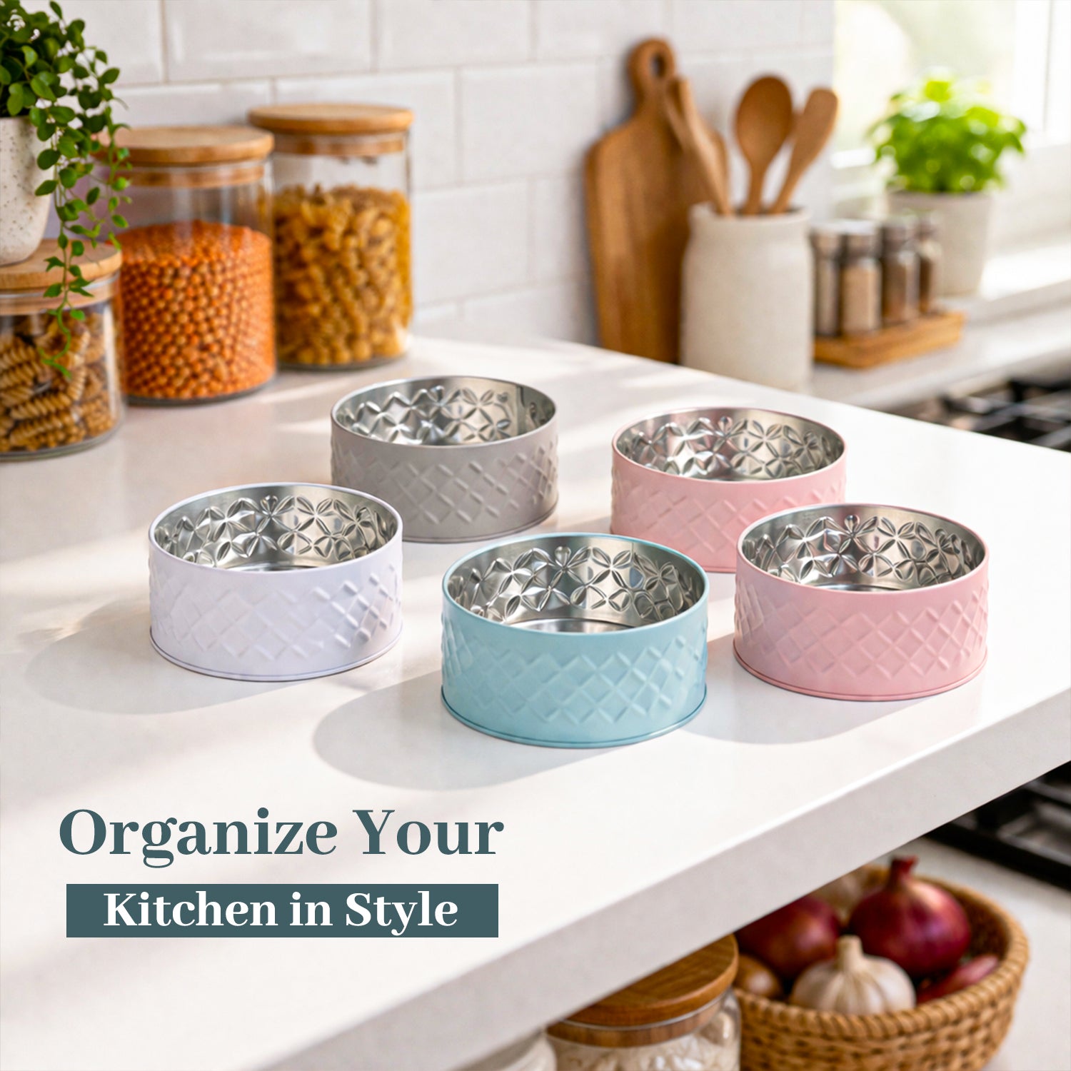 Market99 Jar Set of 4 (360 ml) - Multi Tin Glossy Finish