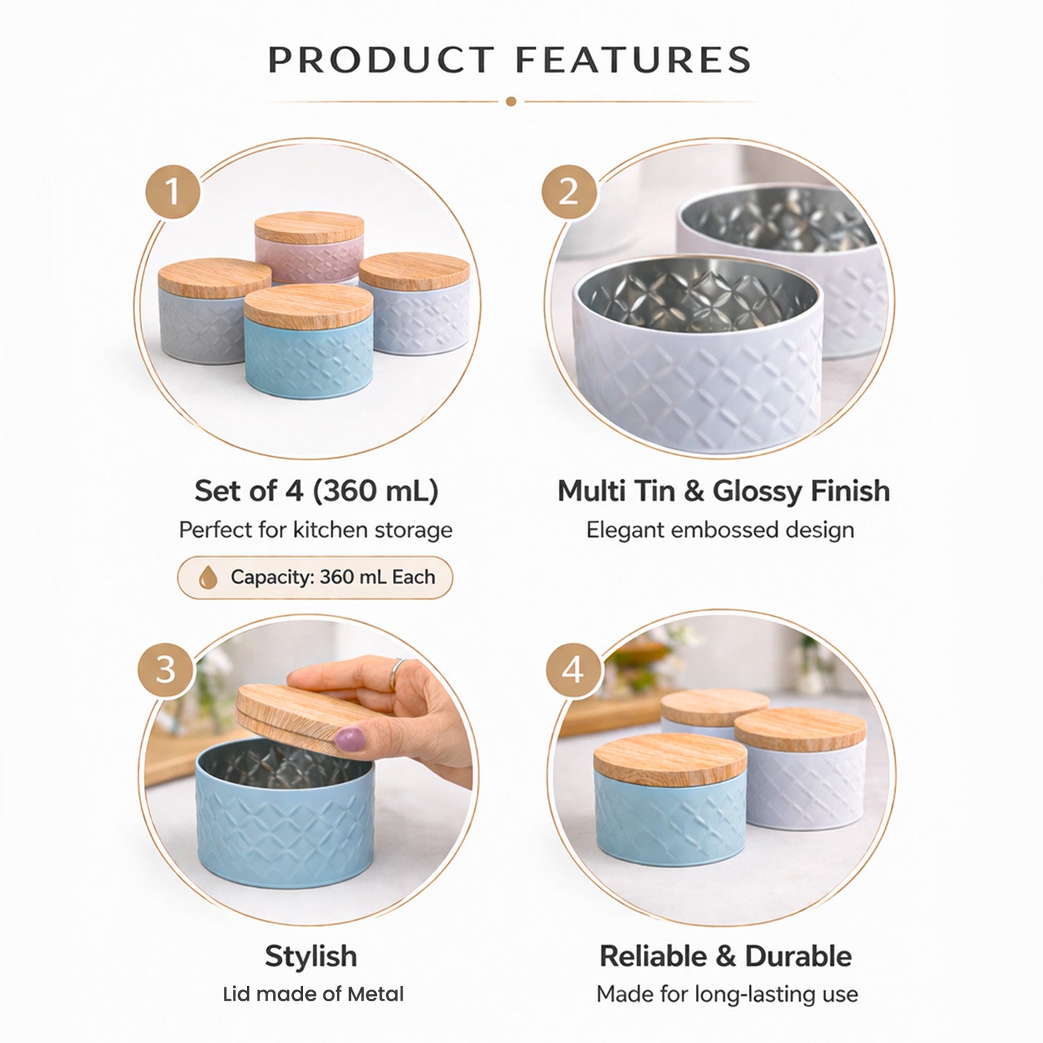 Market99 Jar Set of 4 (360 ml) - Multi Tin Glossy Finish