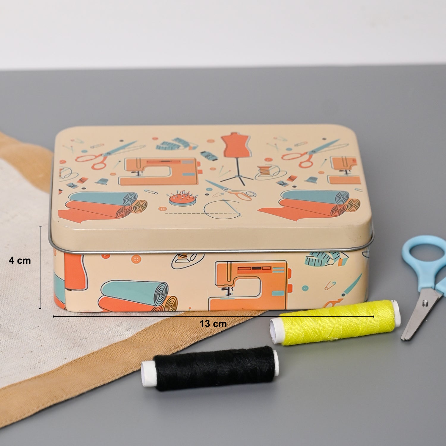 Market99 Sewing Set - Beige Tin Rectangular Glossy Finish
