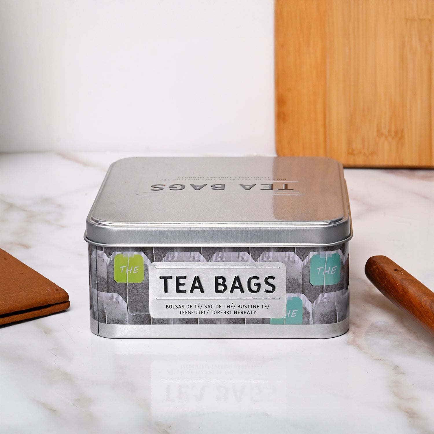 Market99 Container Storage Tin Box - Tea Bag White Square Glossy Finish
