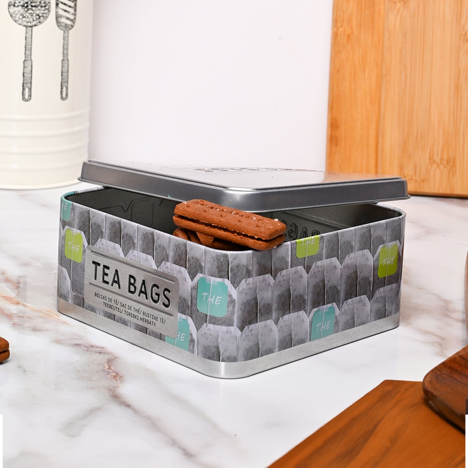 Market99 Container Storage Tin Box - Tea Bag White Square Glossy Finish