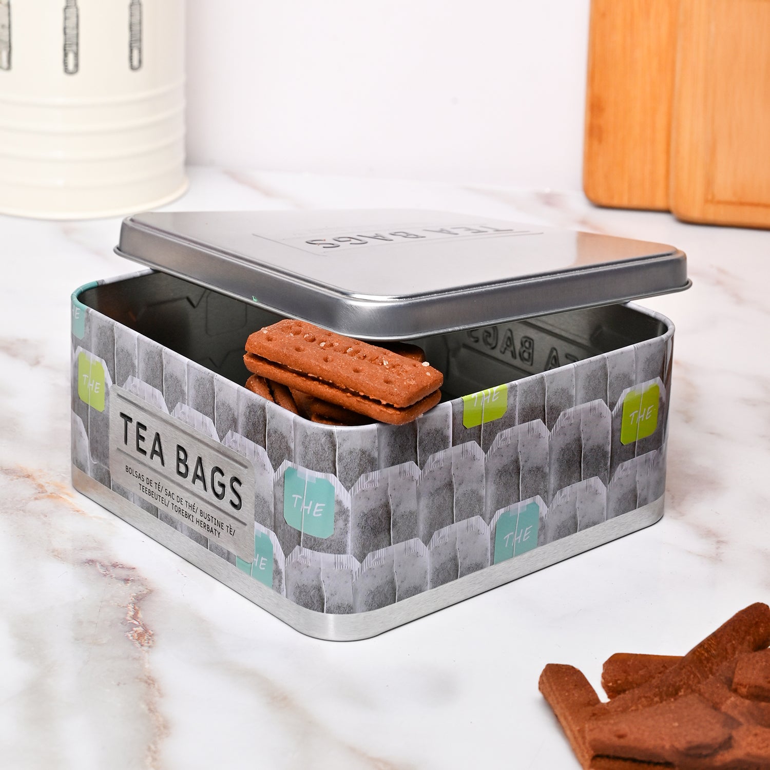 Market99 Container Storage Tin Box - Tea Bag White Square Glossy Finish