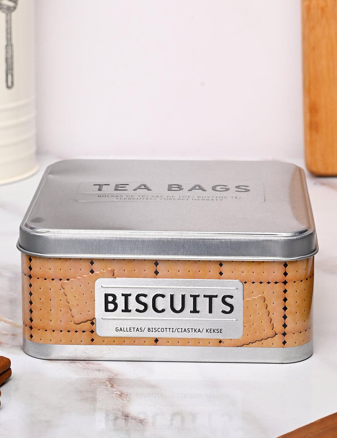 Market99 Container Storage Tin Box - Biscuits White Square Glossy Finish - MARKET99