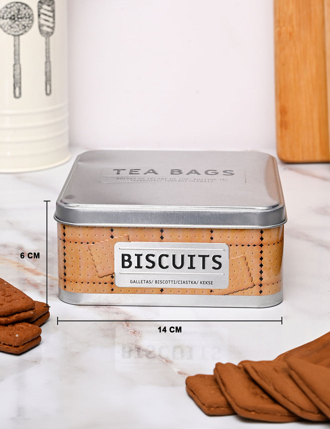 Market99 Container Storage Tin Box - Biscuits White Square Glossy Finish - MARKET99