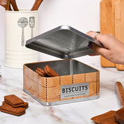 Market99 Container Storage Tin Box - Biscuits White Square Glossy Finish