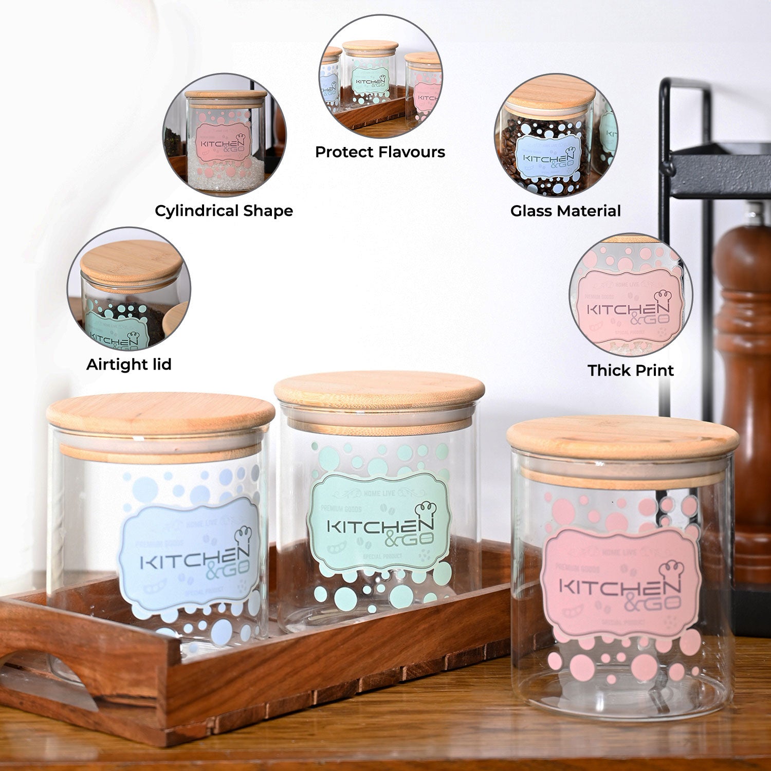 VON CASA Jar Set of 3 PCS 500 ml - Transparent Glass Matte Finish