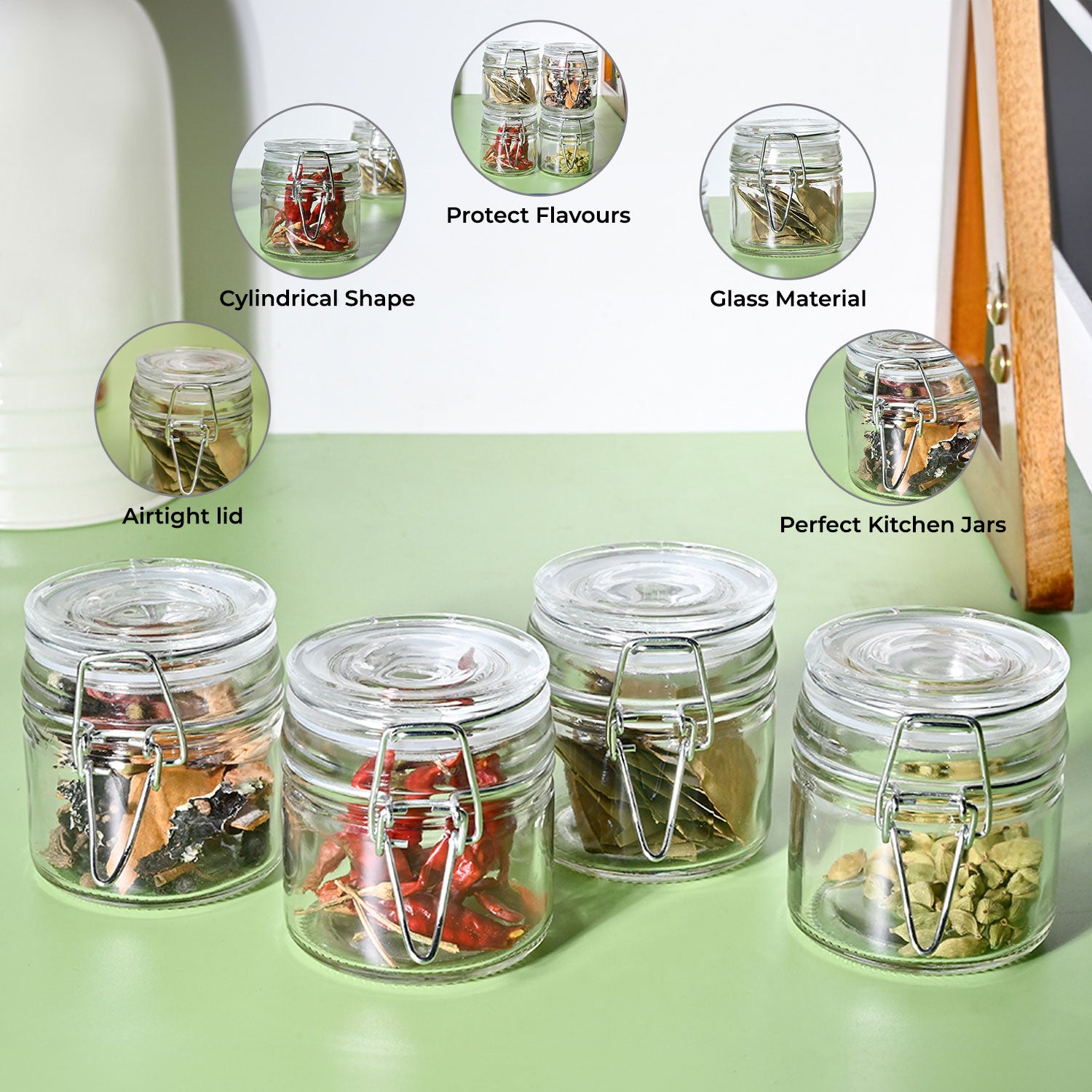 VON CASA Jar Set of 4 PCS 80ml - Transparent Glass Glossy Finish