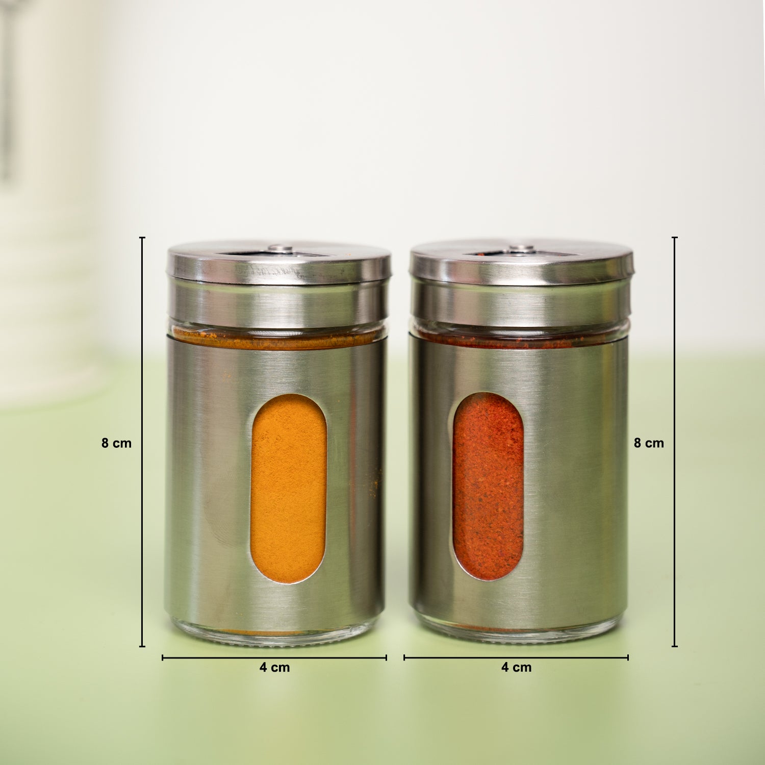 VON CASA Condiment Set Salt & Pepper with 2 Oil Dispenser Set with Stand - Stainless Steel Glossy Finish