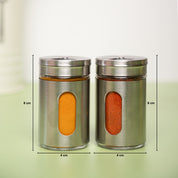 VON CASA Condiment Set Salt & Pepper with 2 Oil Dispenser Set with Stand - Stainless Steel Glossy Finish