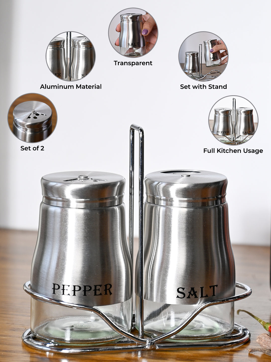 VON CASA Salt & Pepper 150ml - Silver Stainless Steel Glossy Finish - MARKET99