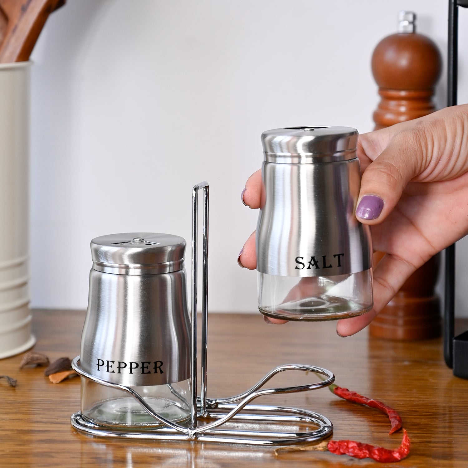 VON CASA Salt & Pepper 150ml - Silver Stainless Steel Glossy Finish