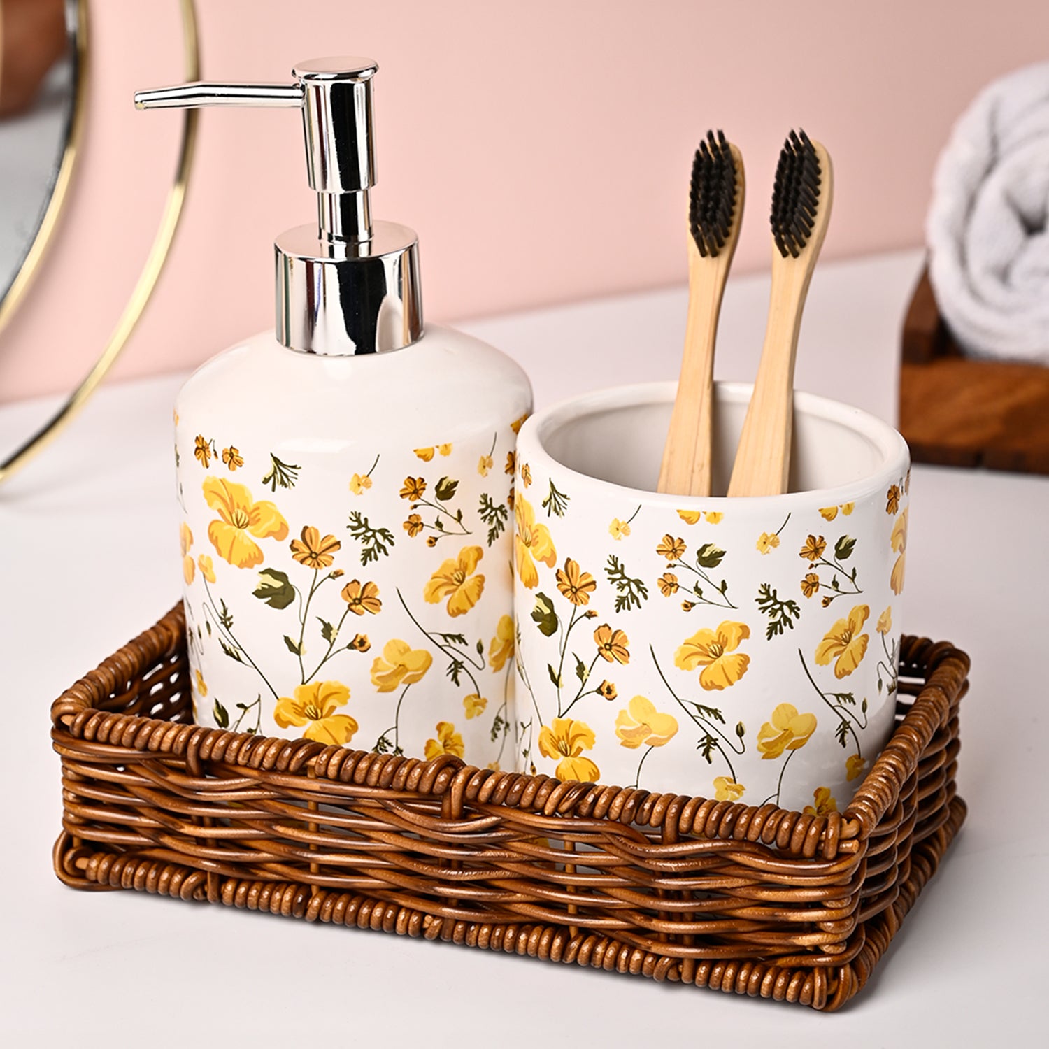 VON CASA 3Pcs Printed Ceramic Bathroom Set