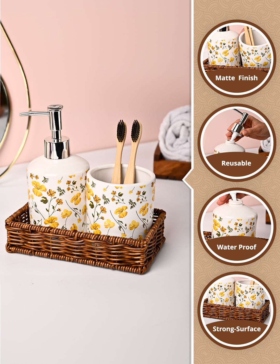 VON CASA 3Pcs Printed Ceramic Bathroom Set - MARKET99