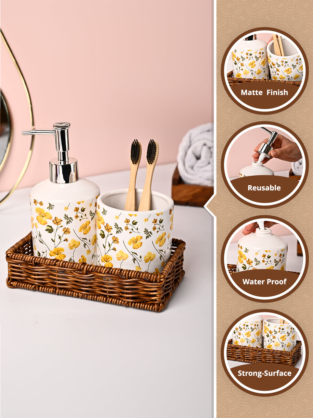 VON CASA 3Pcs Printed Ceramic Bathroom Set - MARKET99