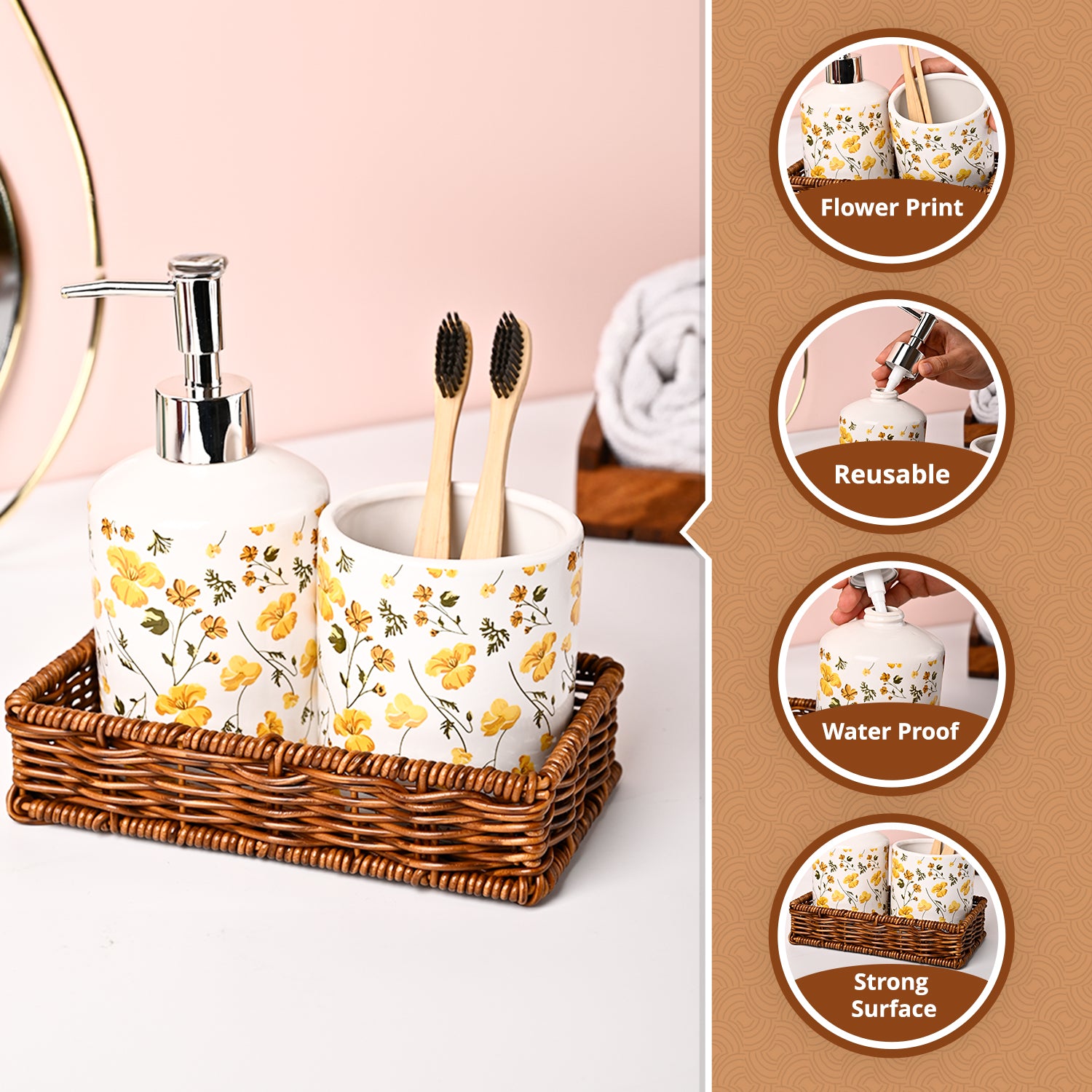 VON CASA 3Pcs Printed Ceramic Bathroom Set