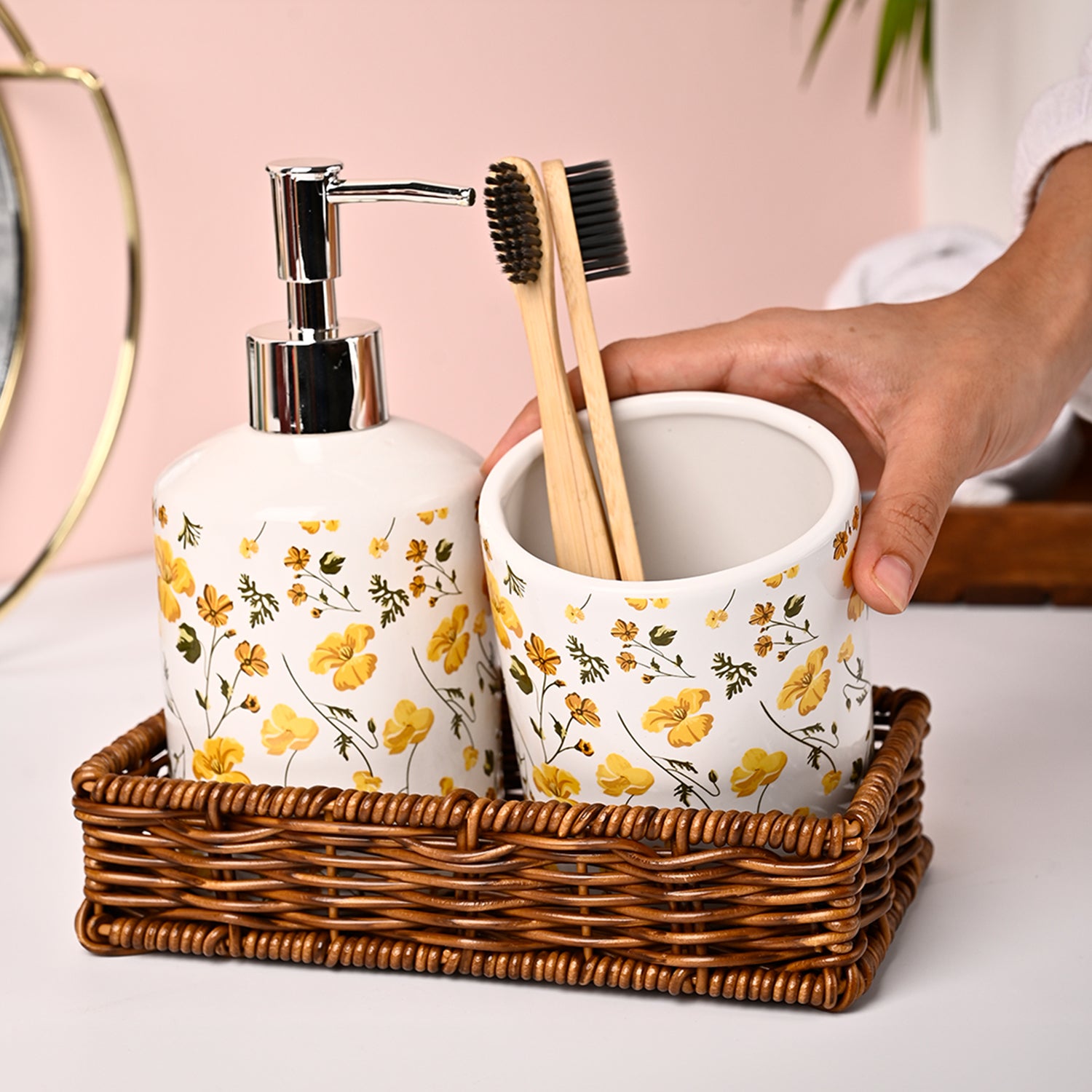 VON CASA 3Pcs Printed Ceramic Bathroom Set