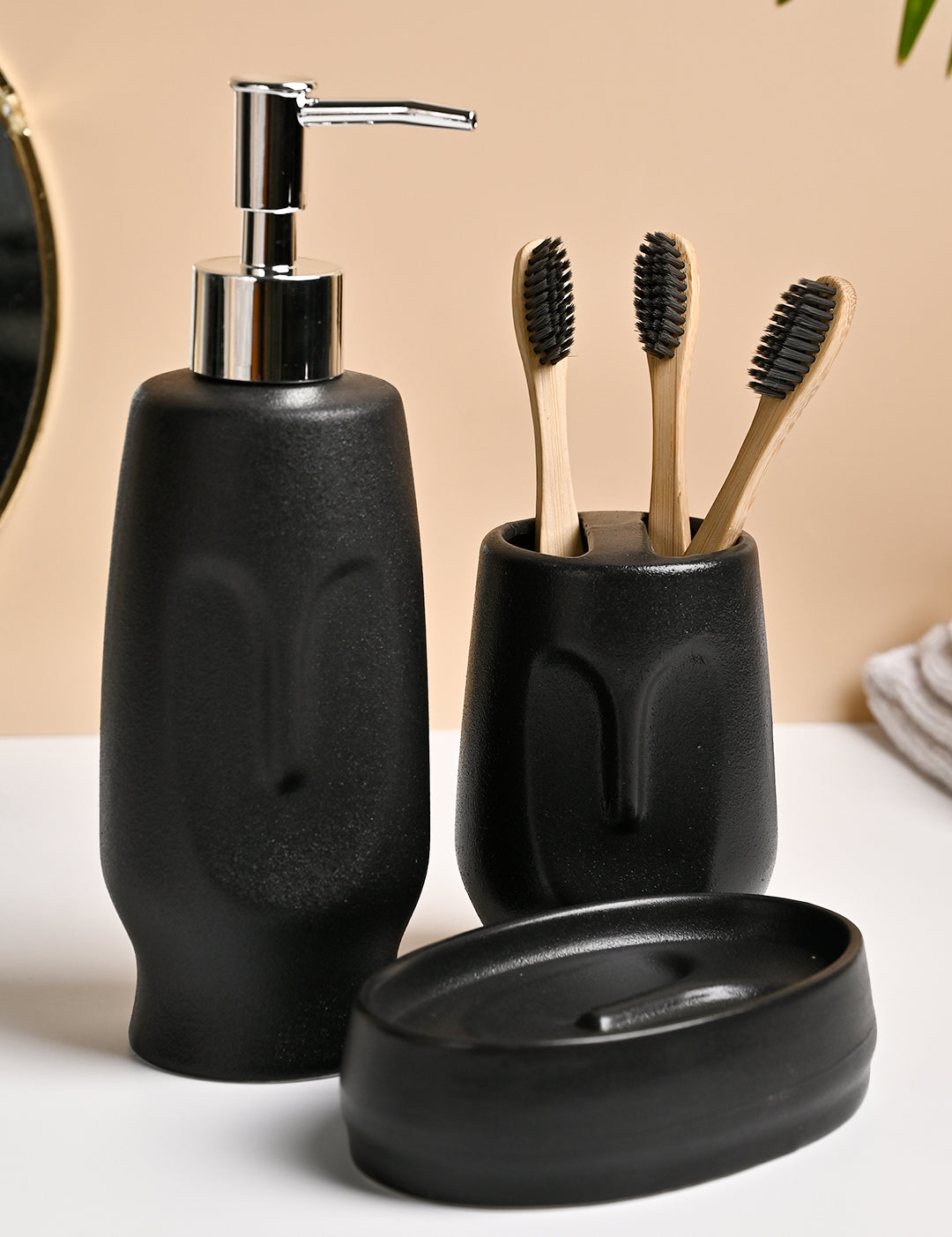 VON CASA 3Pcs Black Ceramic Bathroom Set - MARKET99