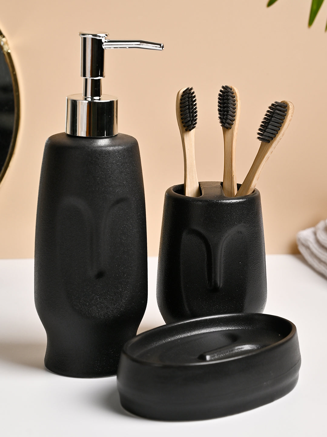 VON CASA 3Pcs Black Ceramic Bathroom Set - MARKET99