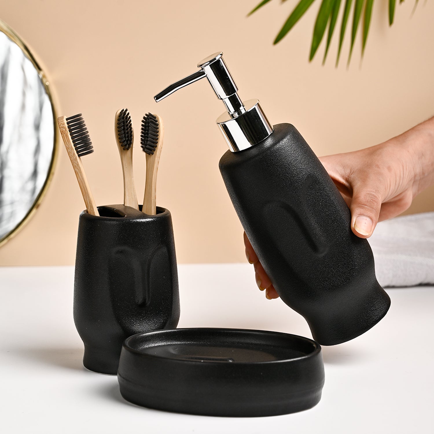 VON CASA 3Pcs Black Ceramic Bathroom Set