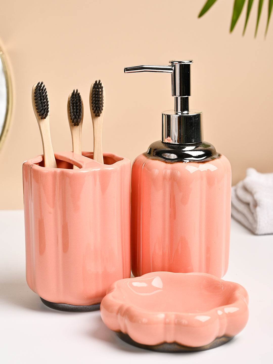 VON CASA 3Pcs Peach Printed Ceramic Bathroom Set - MARKET99