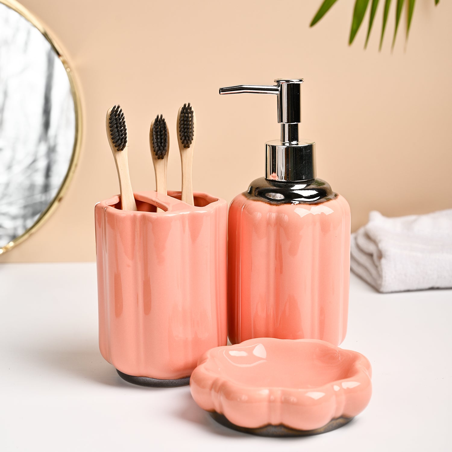 VON CASA 3Pcs Peach Printed Ceramic Bathroom Set