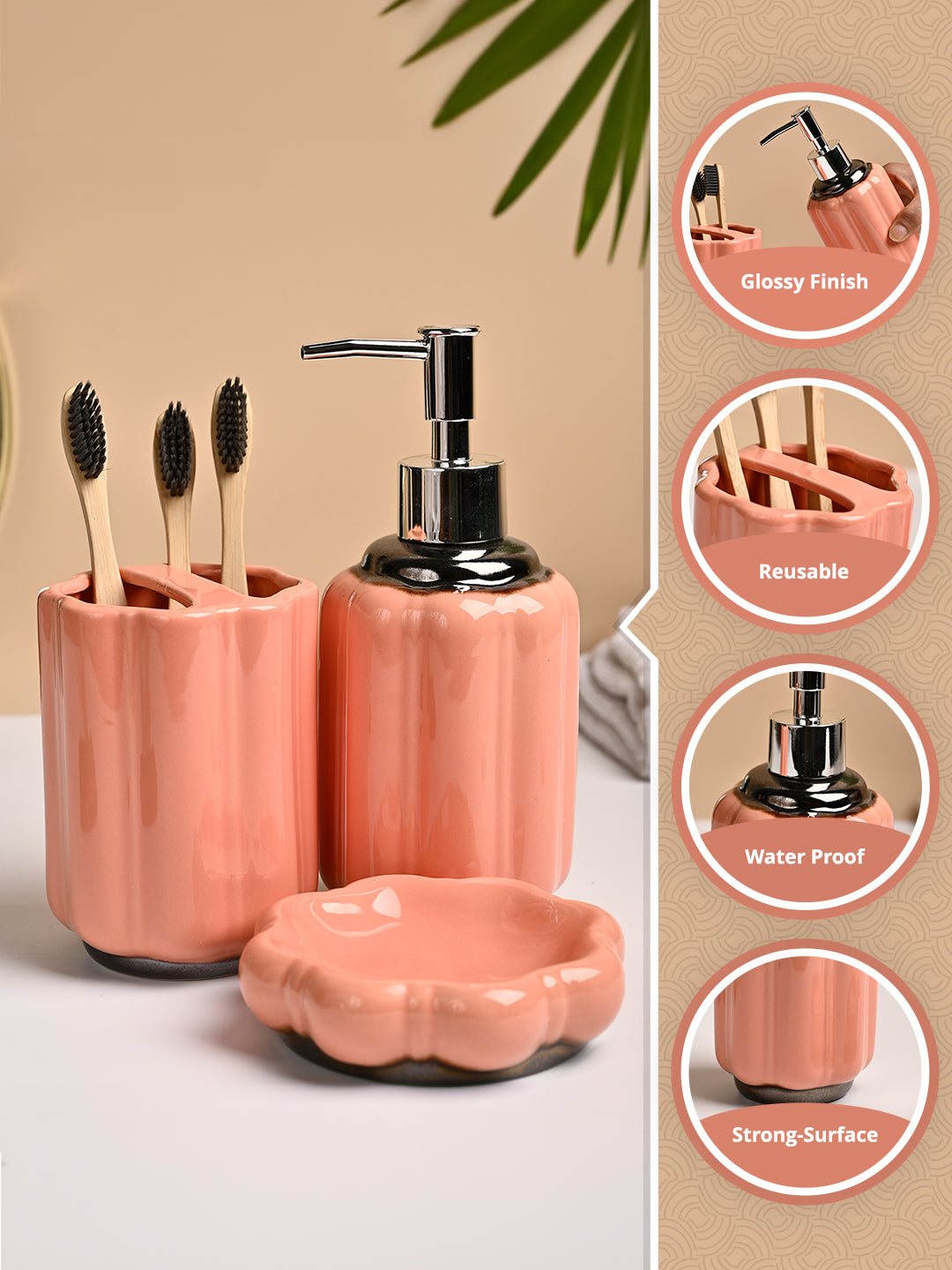 VON CASA 3Pcs Peach Printed Ceramic Bathroom Set - MARKET99