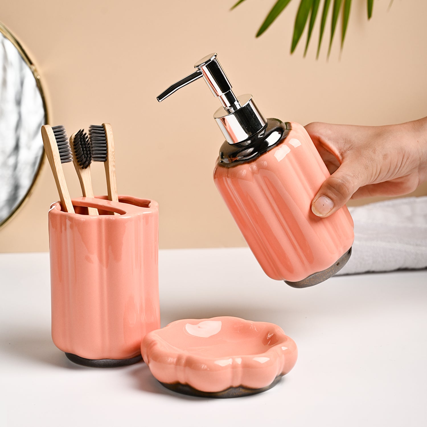 VON CASA 3Pcs Peach Printed Ceramic Bathroom Set