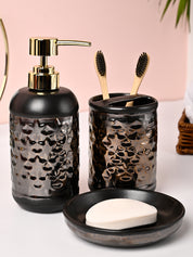 VON CASA 3Pcs Back & Gold Ceramic Bathroom Set - MARKET99