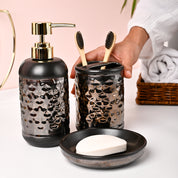 VON CASA 3Pcs Back & Gold Ceramic Bathroom Set