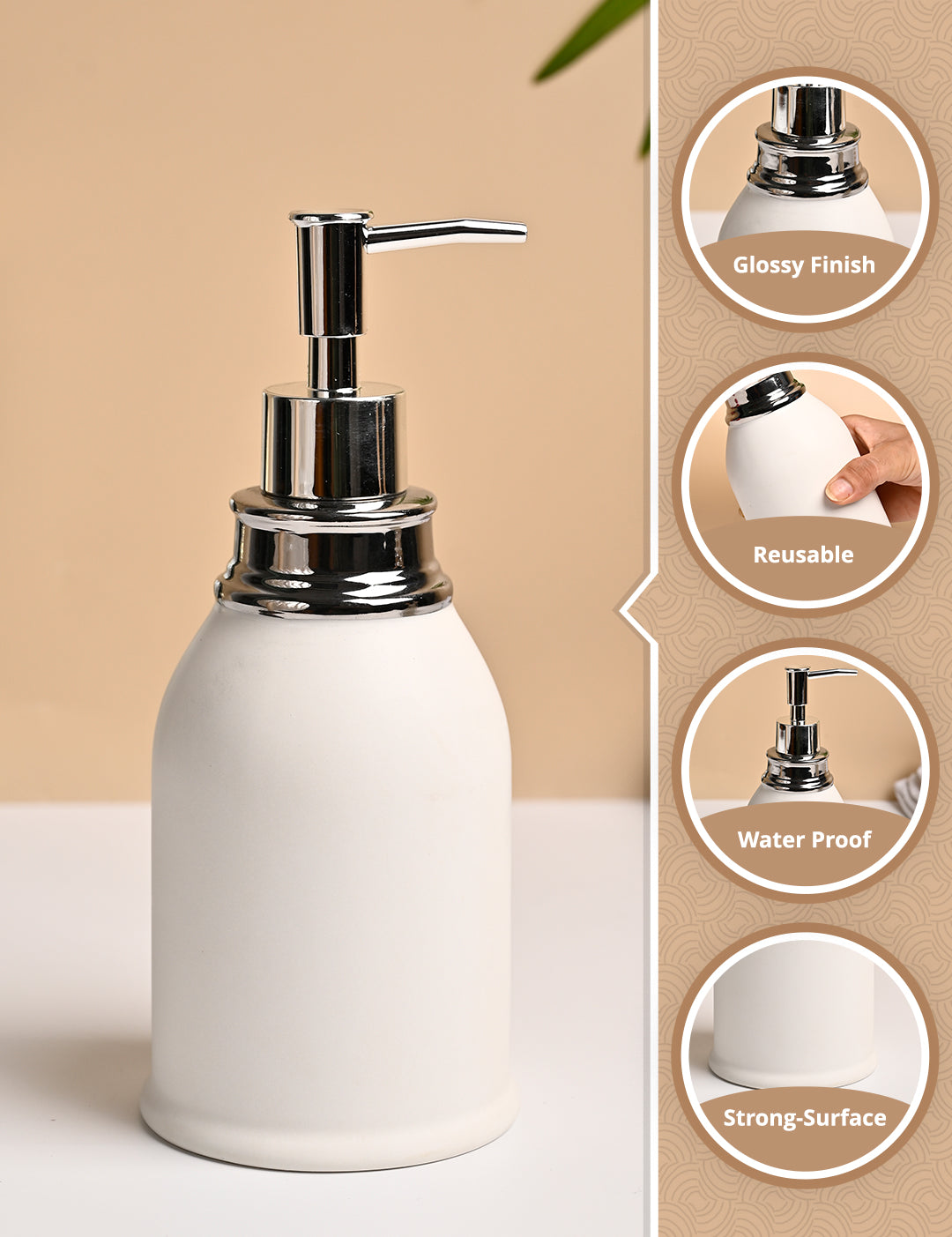 VON CASA White Ceramic Soap Dispenser - 480ml - MARKET99