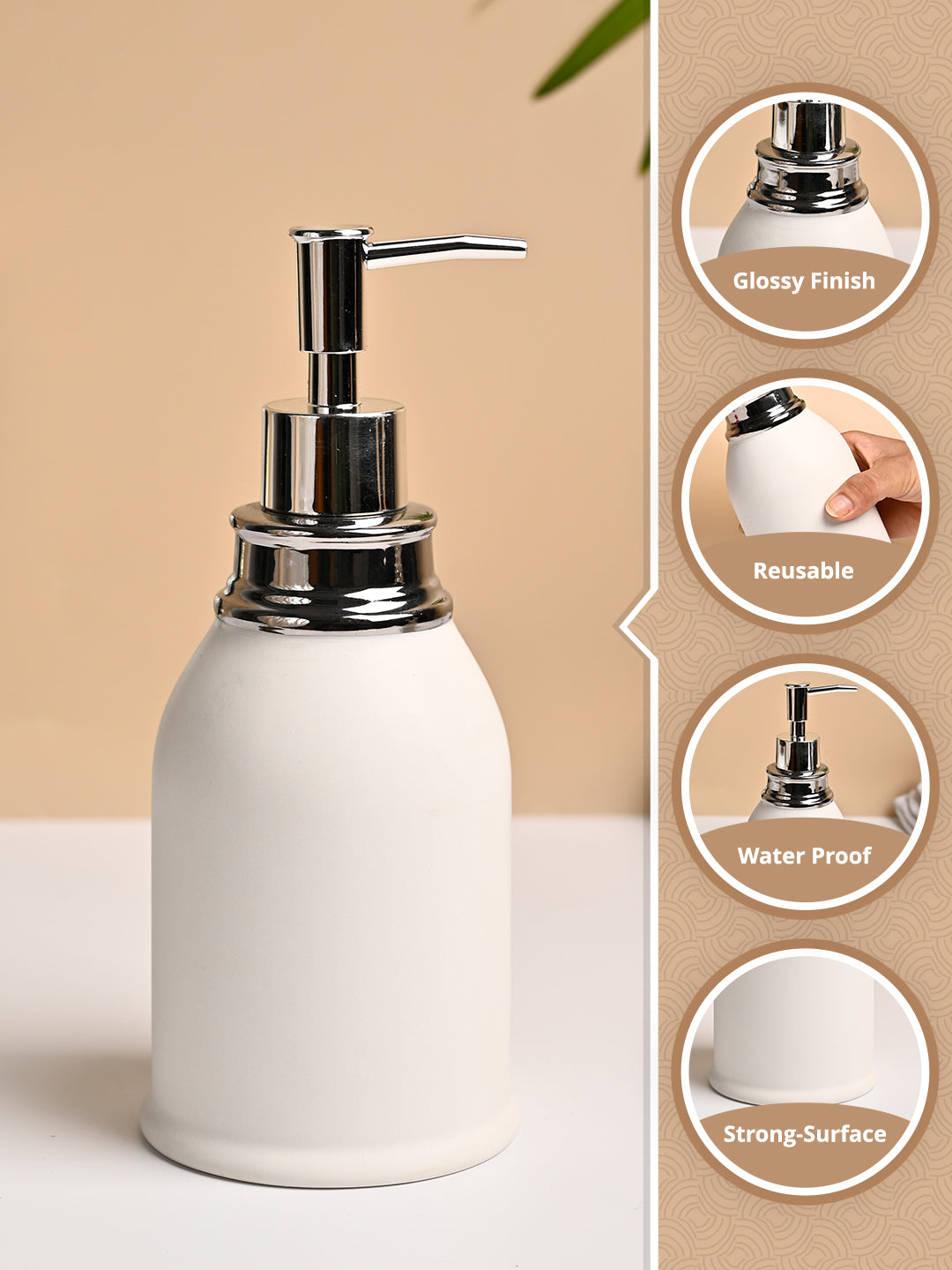 VON CASA White Ceramic Soap Dispenser - 480ml - MARKET99