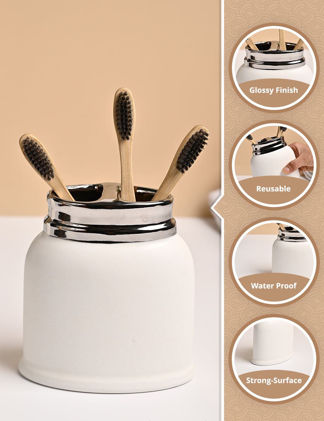 VON CASA White Ceramic Toothbrush Holder - MARKET99