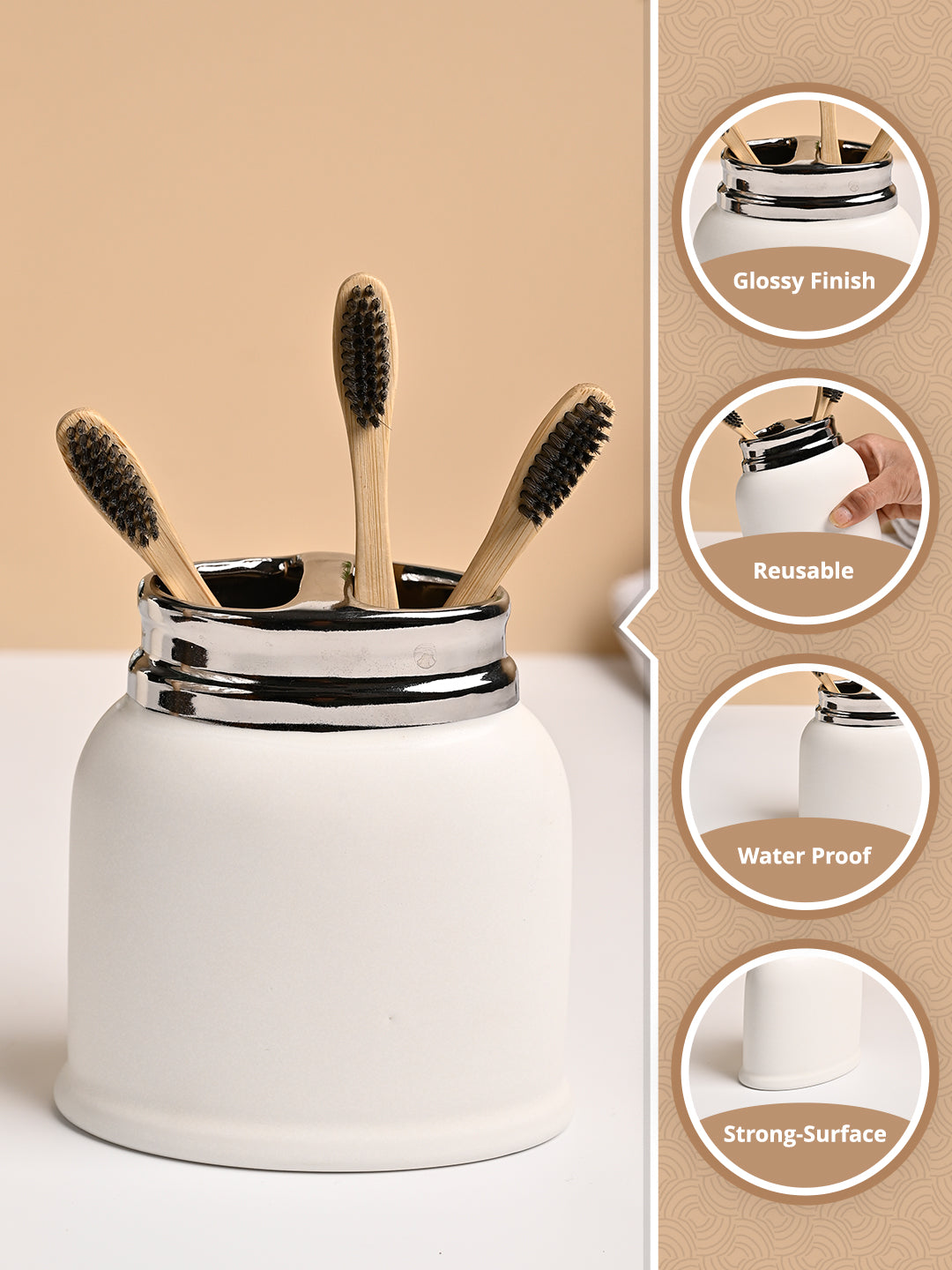 VON CASA White Ceramic Toothbrush Holder - MARKET99