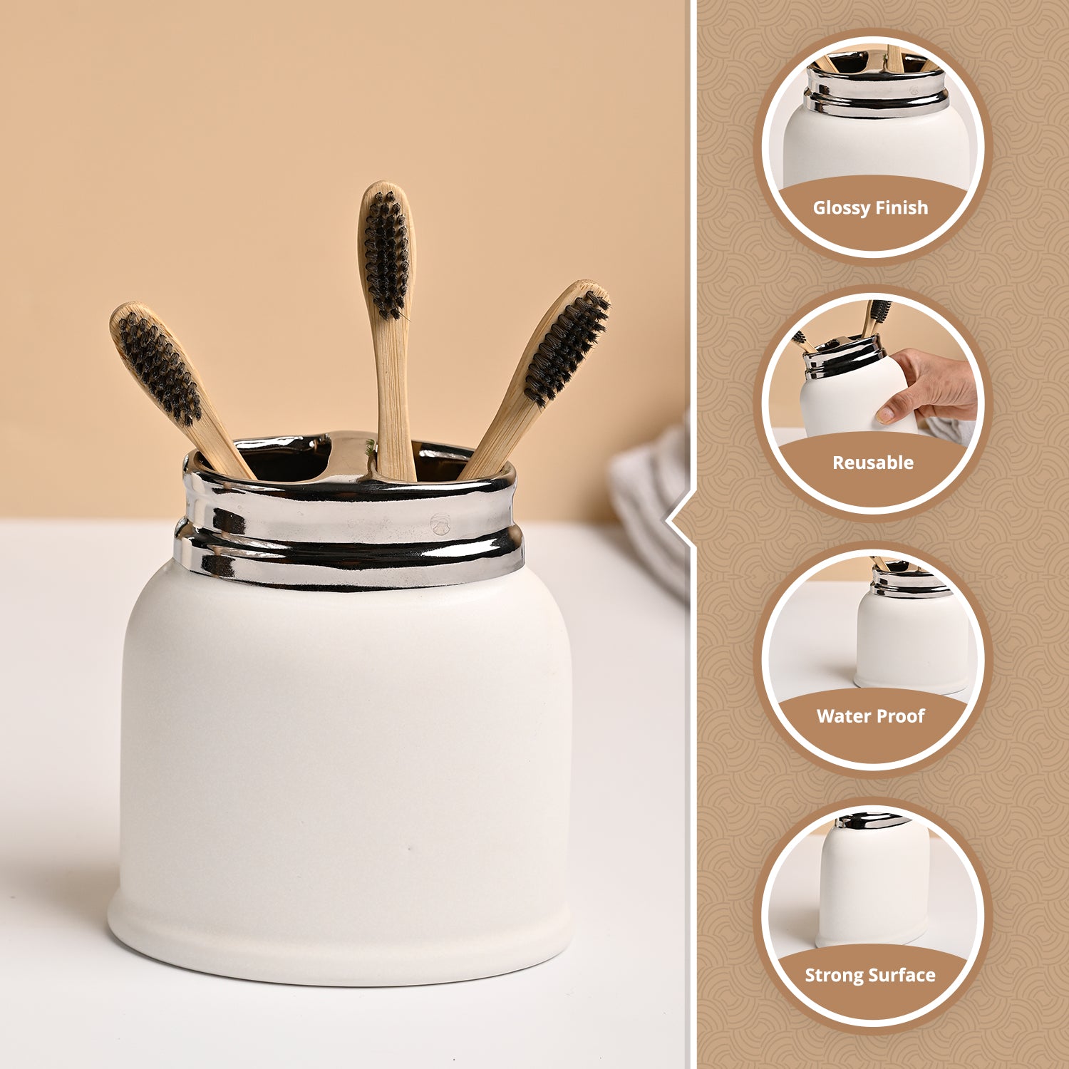 VON CASA White Ceramic Toothbrush Holder