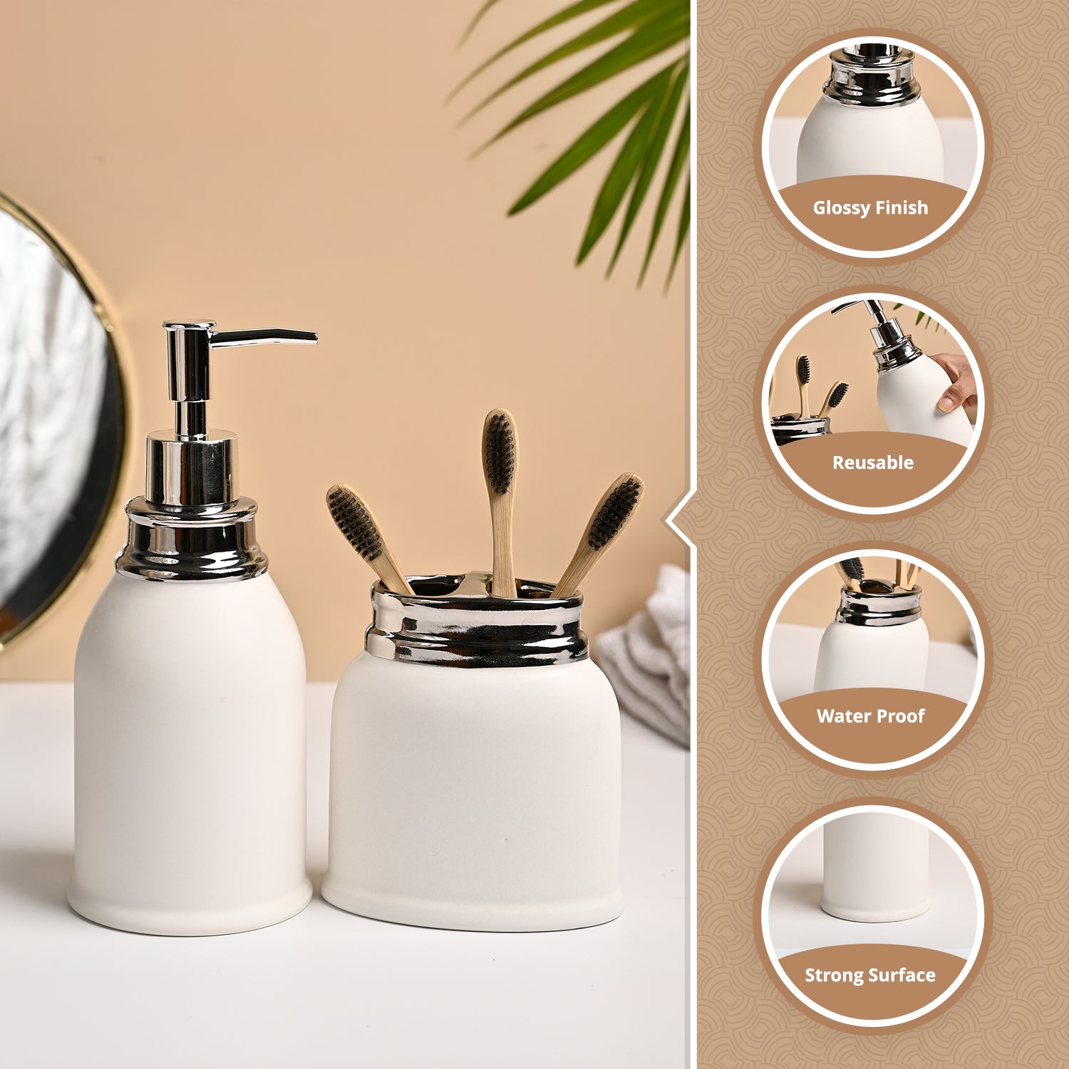 VON CASA 2Pcs White Ceramic Bathroom Set