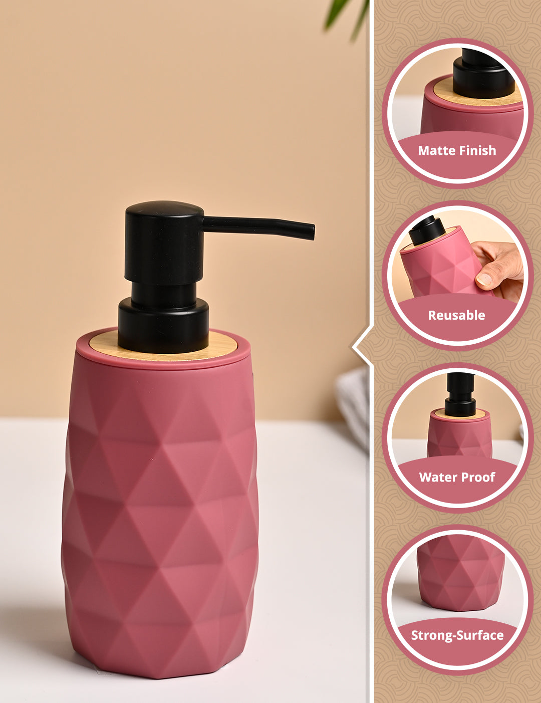 VON CASA Pink Plastic Soap Dispenser - 250ml - MARKET99