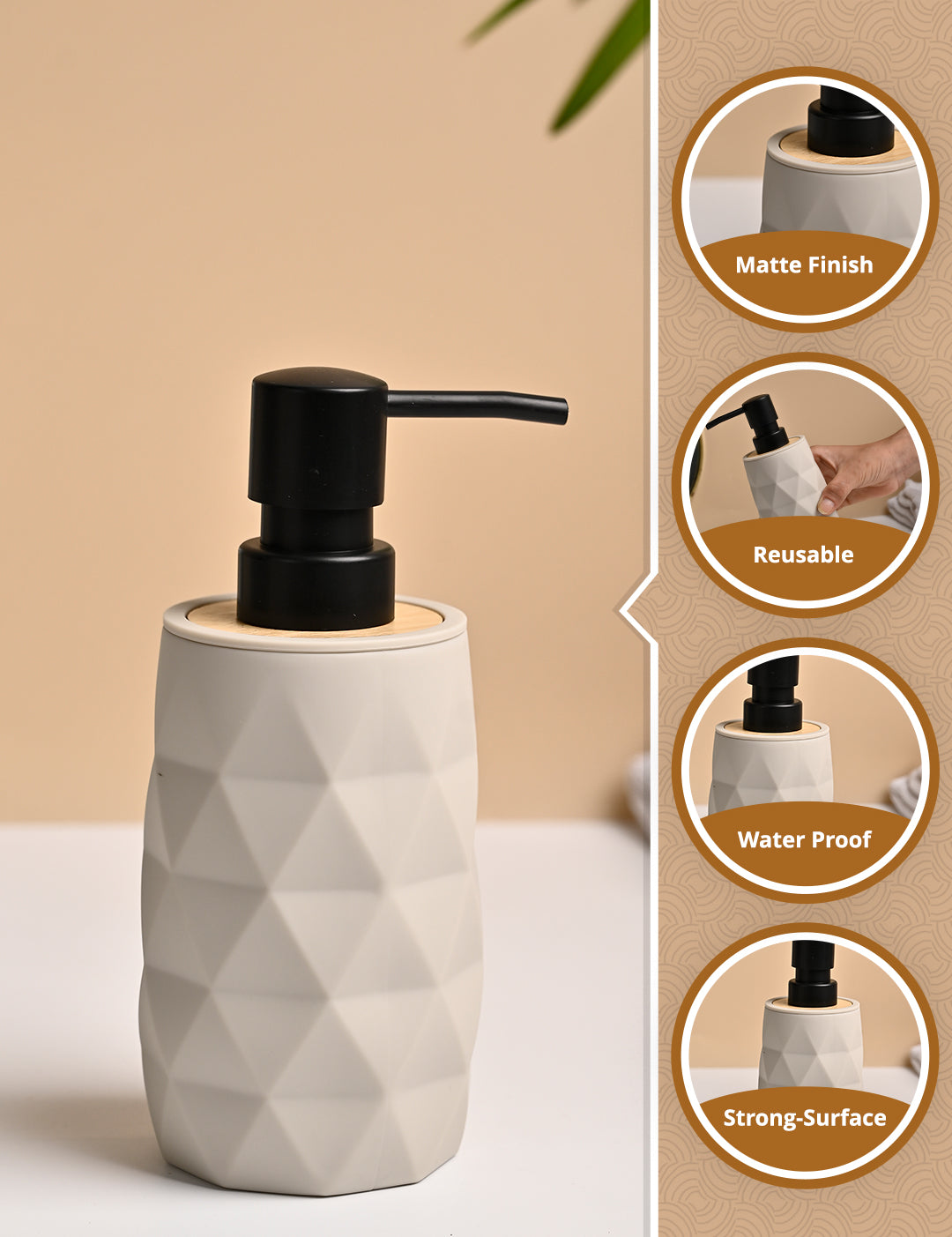 VON CASA Grey Plastic Soap Dispenser - 250ml - MARKET99