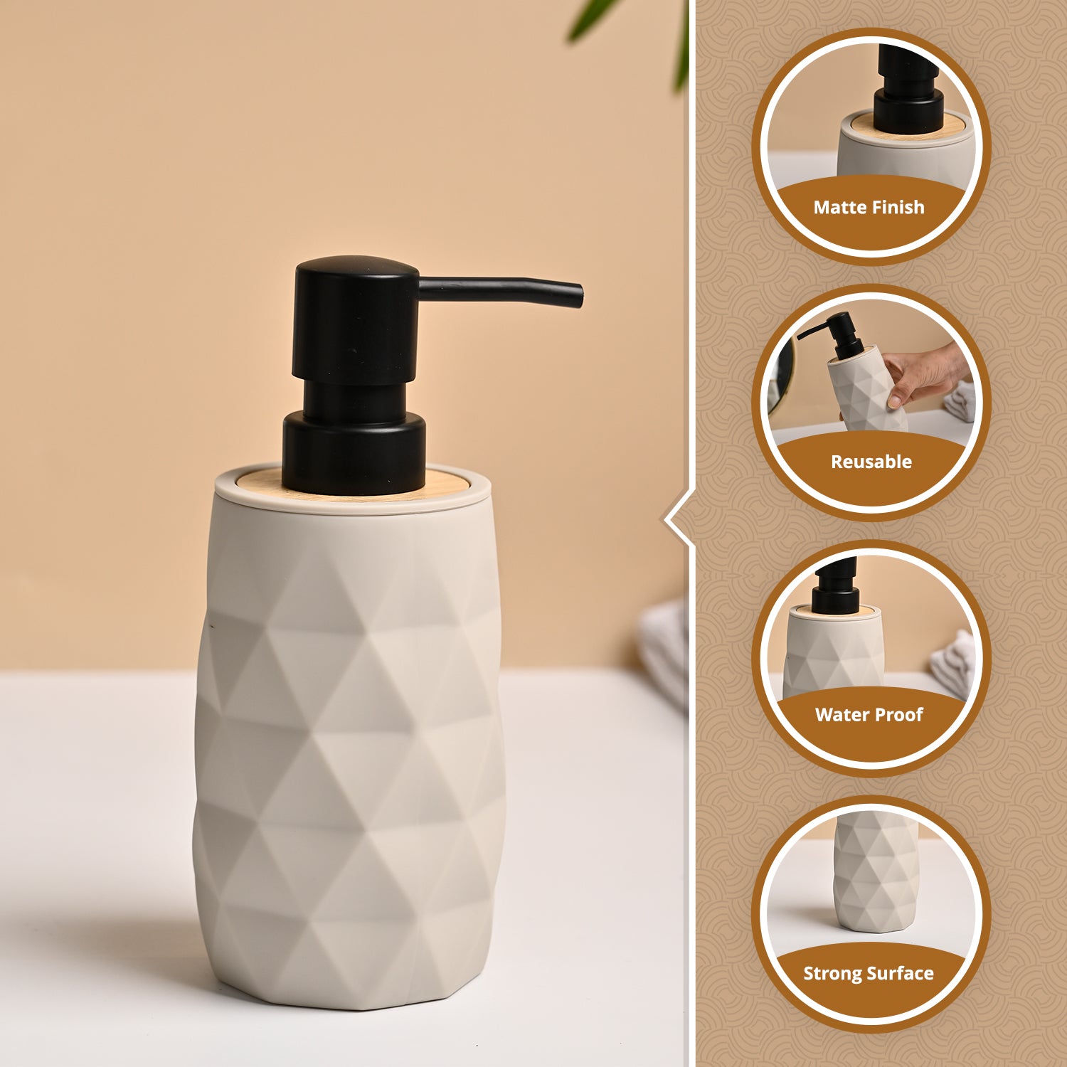 VON CASA Grey Plastic Soap Dispenser - 250ml