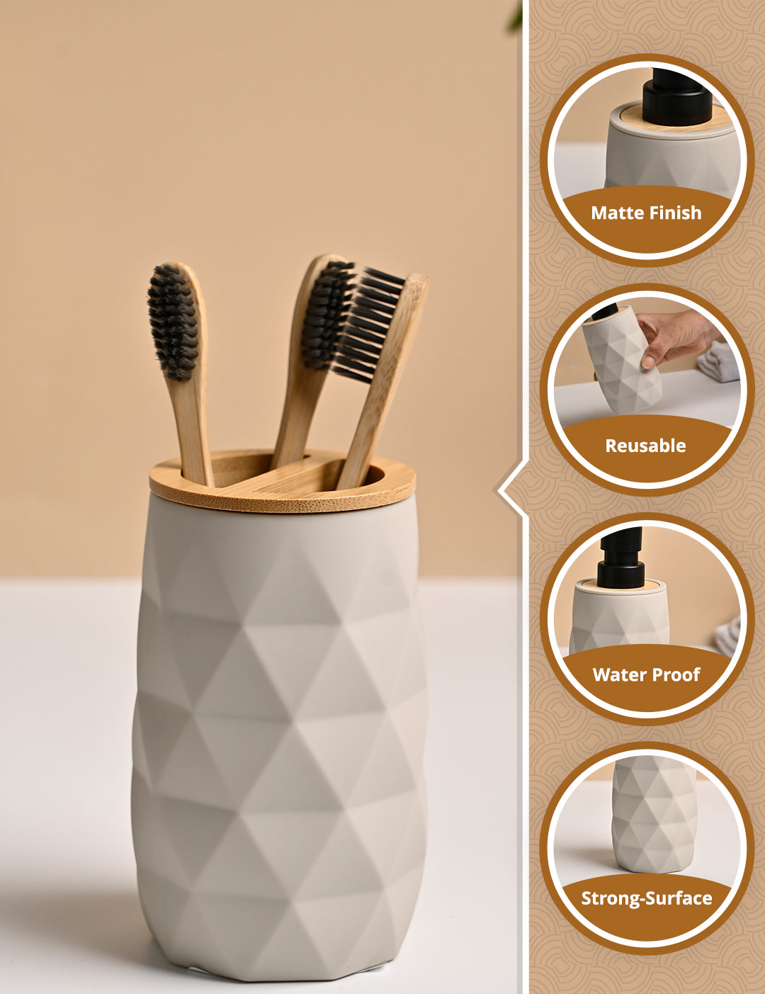 VON CASA Grey toothbrush Holder - MARKET99